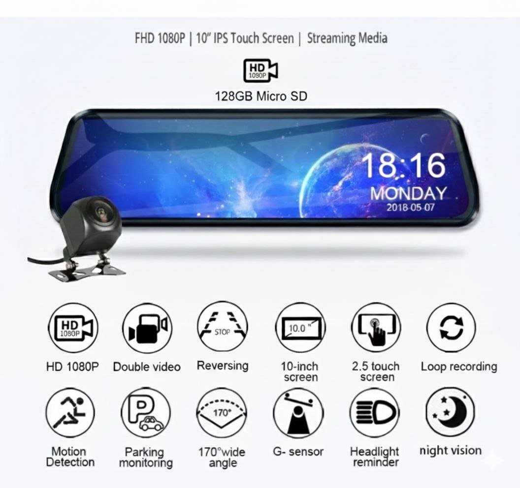 dashcam doble lente hd 1080p + cámara de reversa dashcam doble lente hd 1080p + cámara de reversa